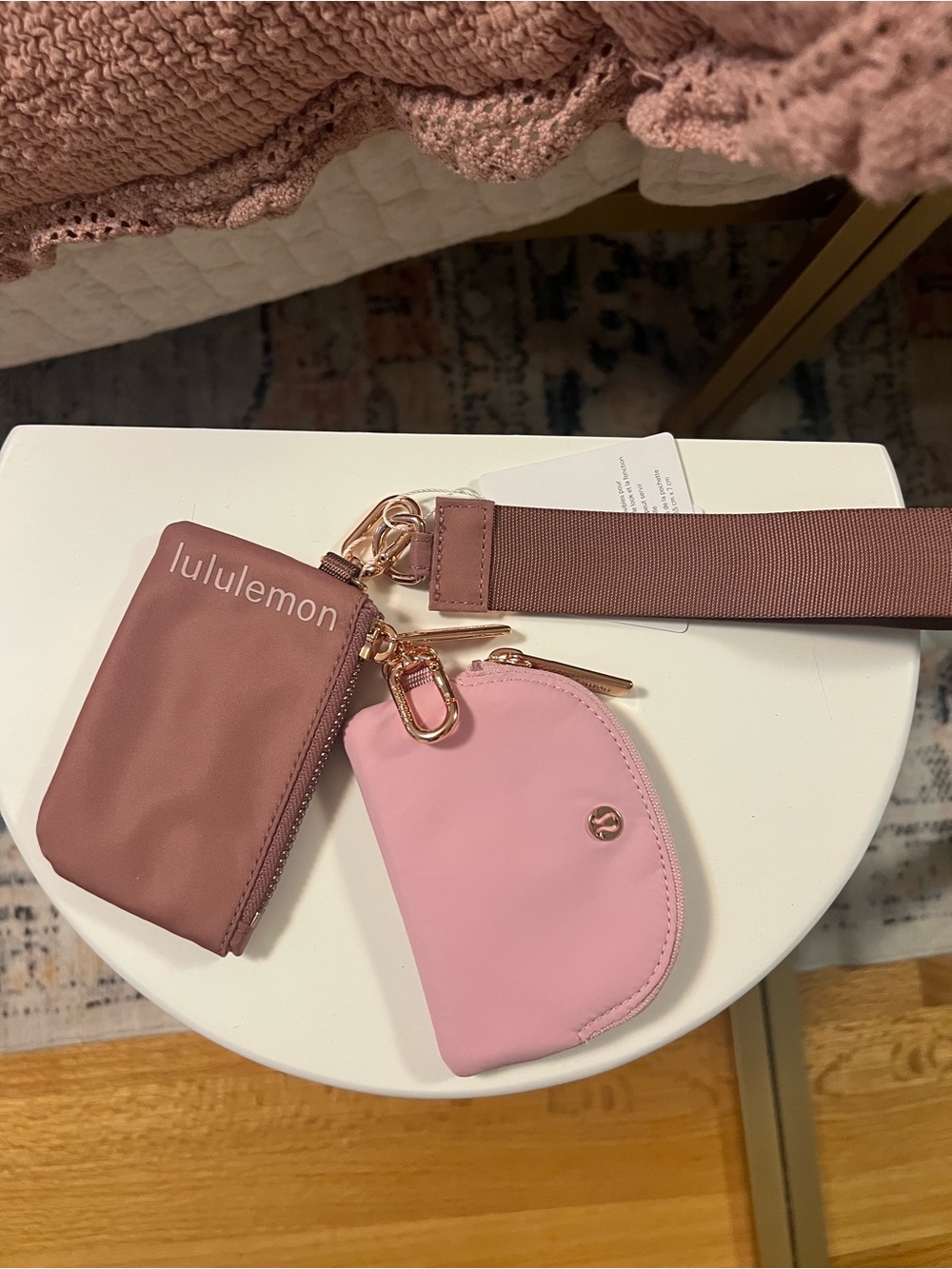 lululemon athletica Rose and Light Pink Key & Card Pouch Set with Strap